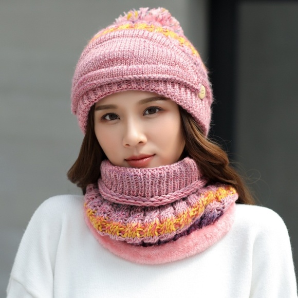 Accessories - Women Knit Beanie Hat with Neck Warmer & Mask